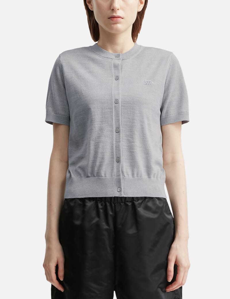 MAISON KITSUNE BABY FOX カーディガン グレー Maison Kitsuné - Baby Fox Fine Merino Short Sleeve Cardigan | HBX