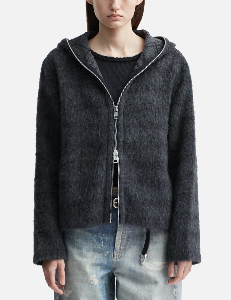 Our Legacy Full Zip Hood - Wool-blend fuzzy hood with two-way zip
