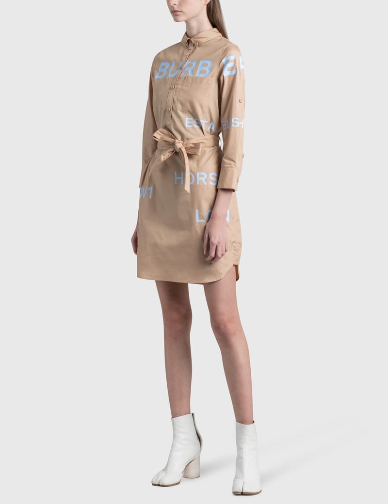 BURBERRY Horseferry Print Cotton Tie-Waist Shirt Dress
