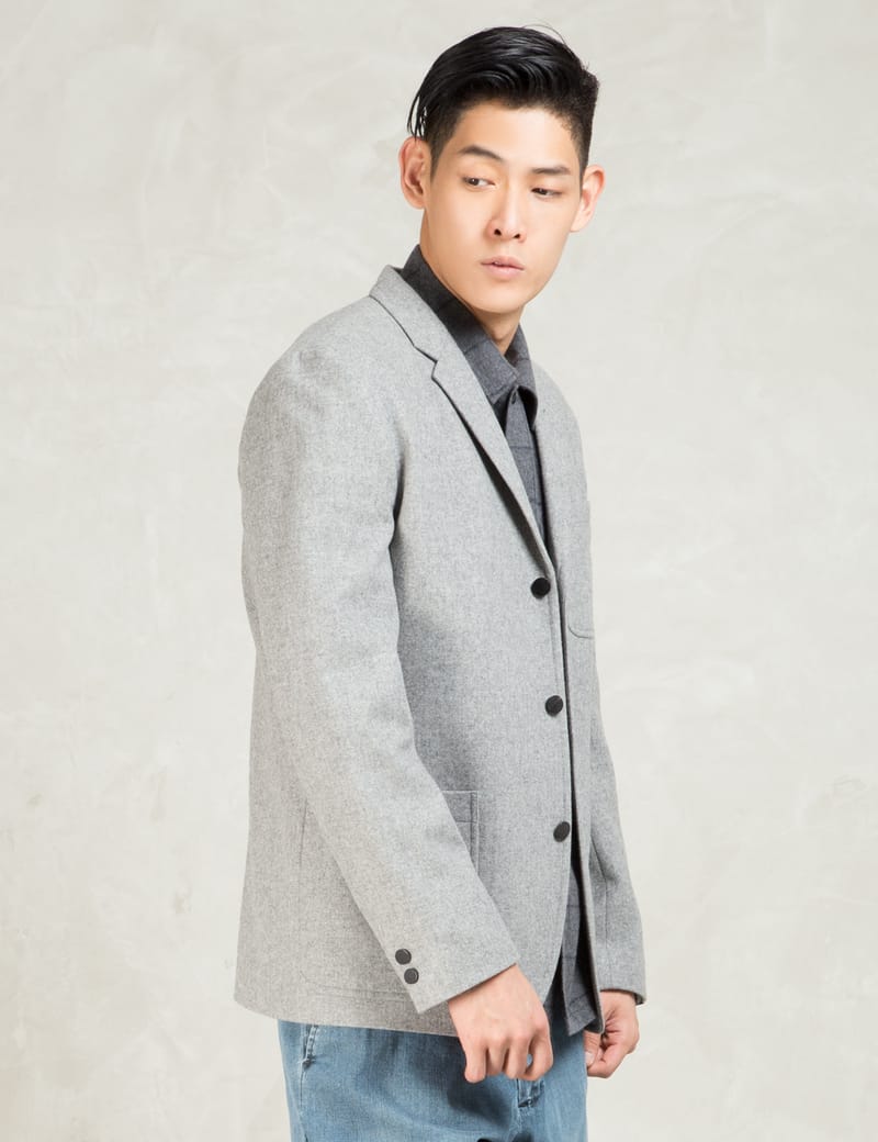 N.Hoolywood - Grey Single Breast 3 Button Blazer | HBX - Globally