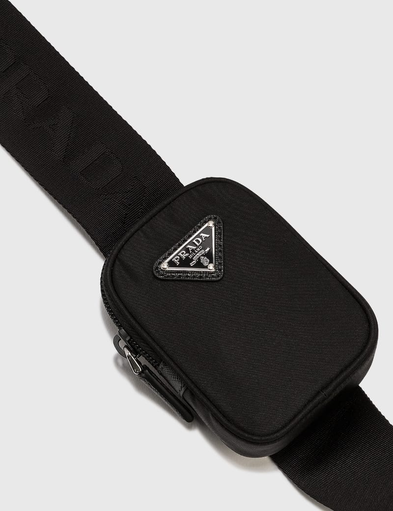 【PRADA】LOGO CROSSBODY BAG New Prada Logo Tessuto Nylon Soft Calf Trim Black Crossbody