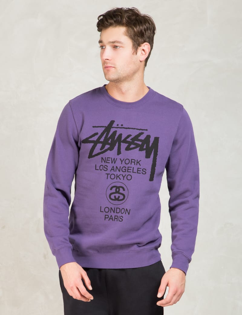 Stüssy - Purple World Tour Crewneck Sweater | HBX - Globally Curated  Fashion and Lifestyle by Hypebeast