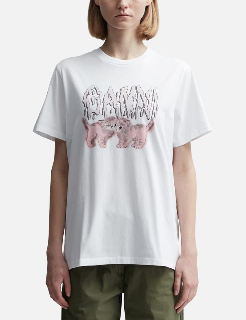 Ganni Relaxed Cats T-Shirts Tシャツ 半袖 Ganni - White Relaxed Cats T-Shirt | HBX