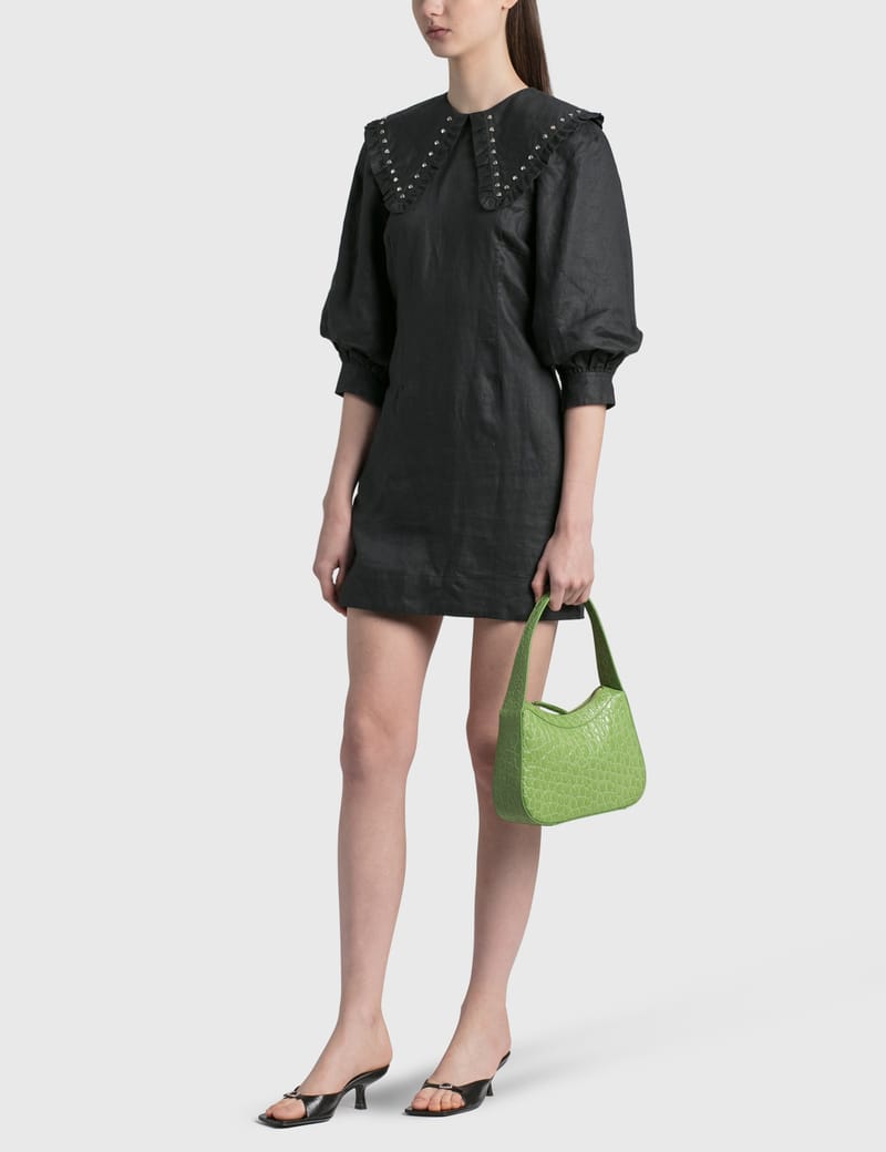 Kiki Pistachio Circular Croco Embossed Leather Shoulder Bag