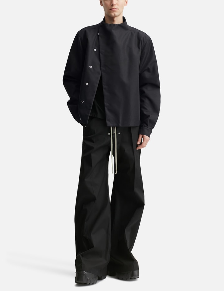 Rick Owens LMP Jacket - Black high-neck snap-front jacket with webbing ...