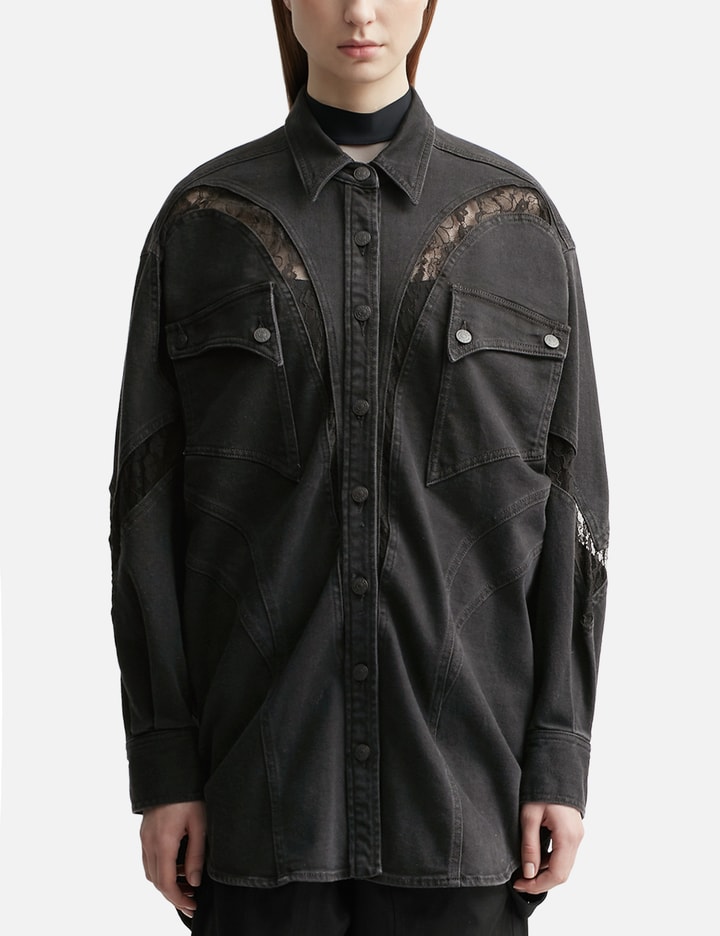 Mugler - DENIM JACKET WITH PANELLED LACE | HBX - HYPEBEAST 為您搜羅全球潮流時尚品牌
