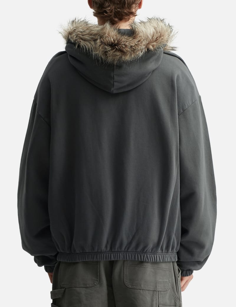 25AW【Fur Masked Hoodie】ファージップアップパーカー Umbro Umbro x Slam Jam Fur Masked Hoodie - Dark gray hoodie with