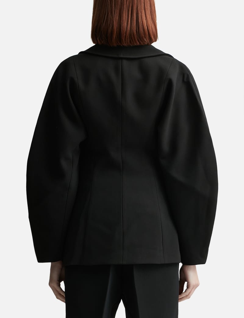 Ganni Oversized Seersucker Puffer Jacket with Removable Hood