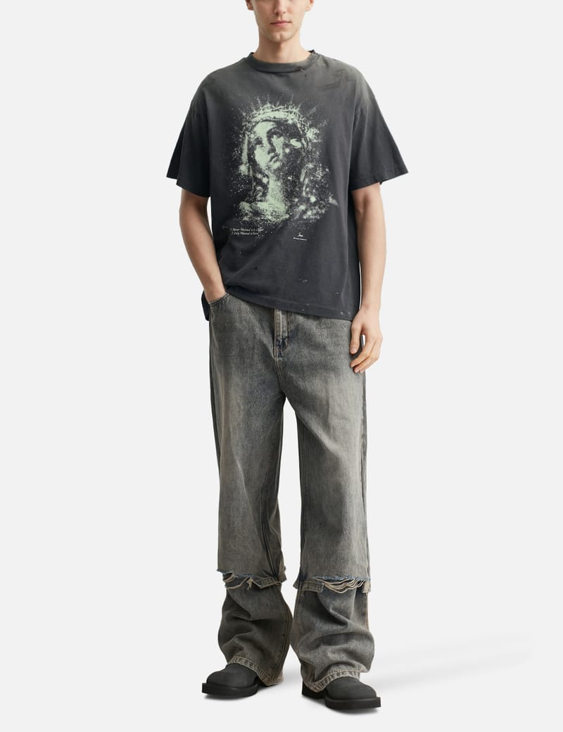 Saint Michael Maria Short Shirt T-shirt - Distressed black cotton