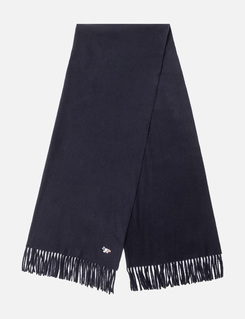 Maison Kitsuné - Tricolor Fox Patch Wool Scarf | HBX Maison Kitsuné - Tricolor Fox Patch Wool Scarf | HBX