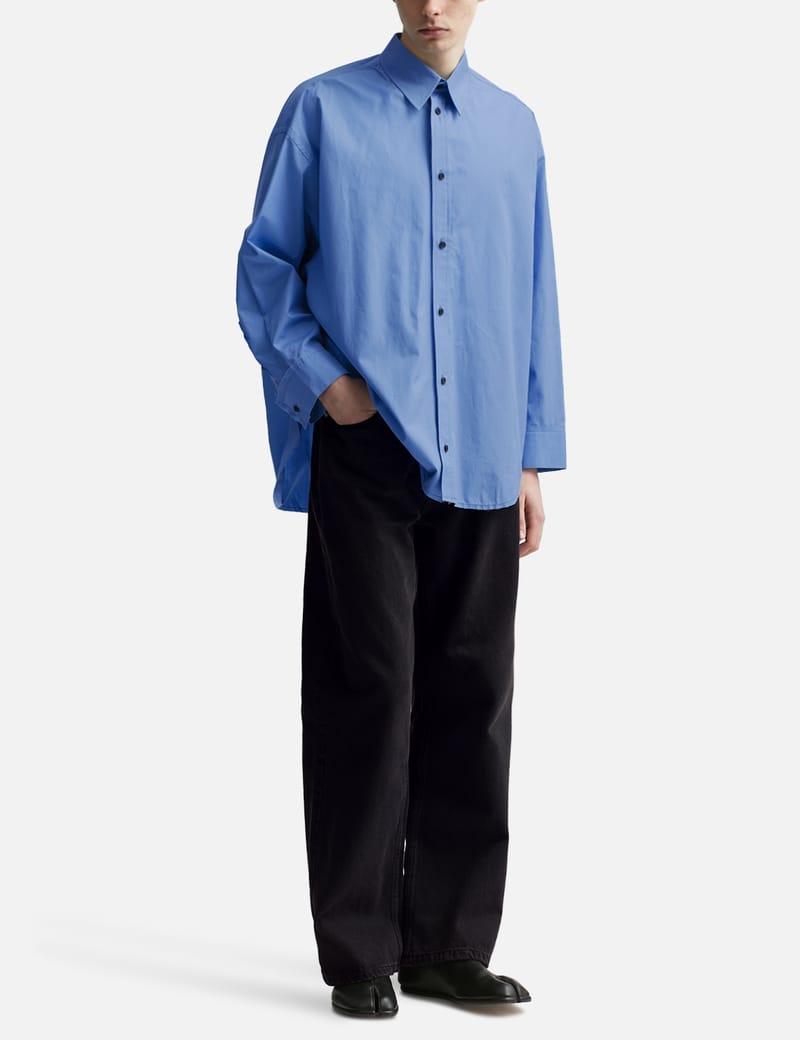 CODA - Blue Thomas Mason Poplin Raw Edges Structured Shirt