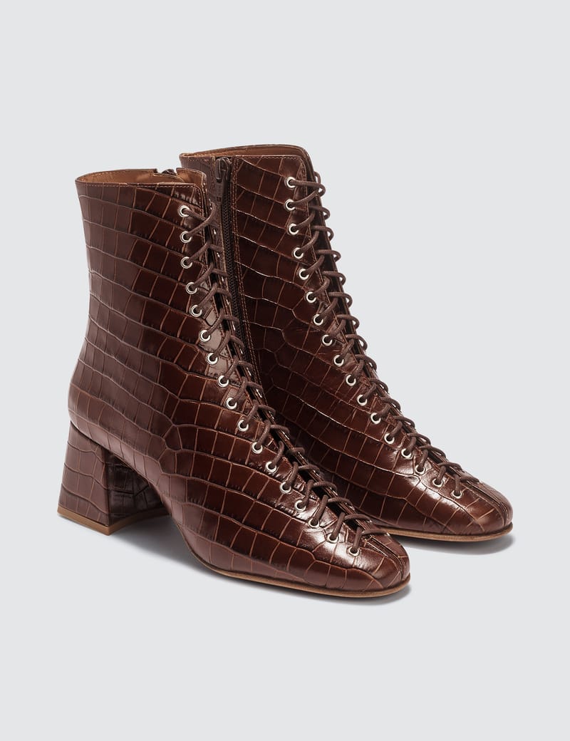 Becca Nutella Croco Embossed Leather Boots