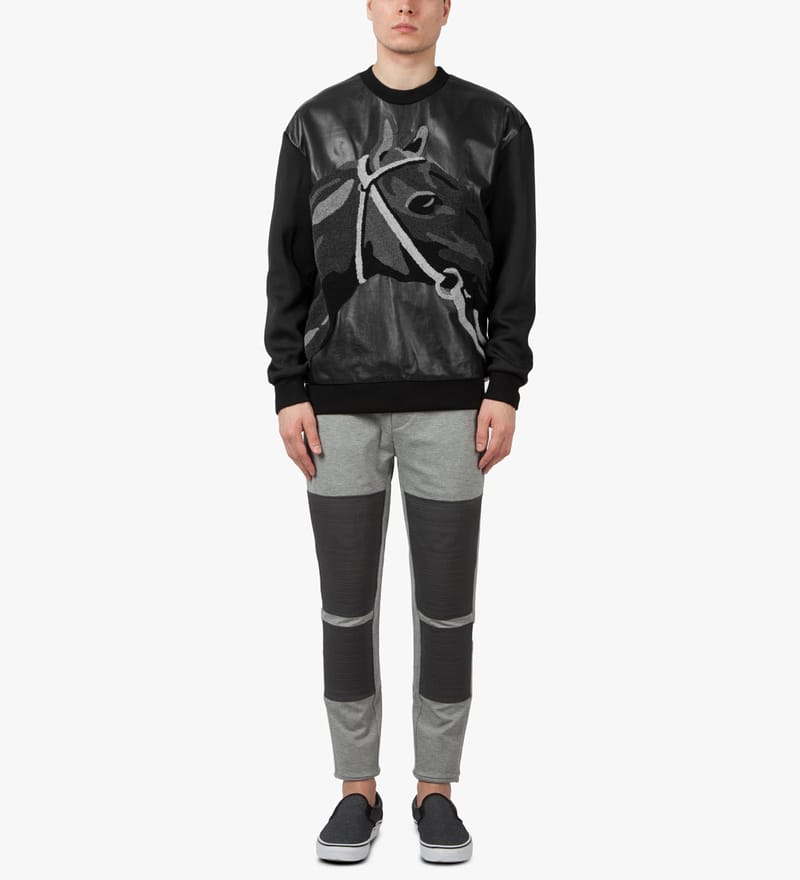 3.1 Philip Lim selling long sleeve lamb leather sweatshirt sweater pullover Black