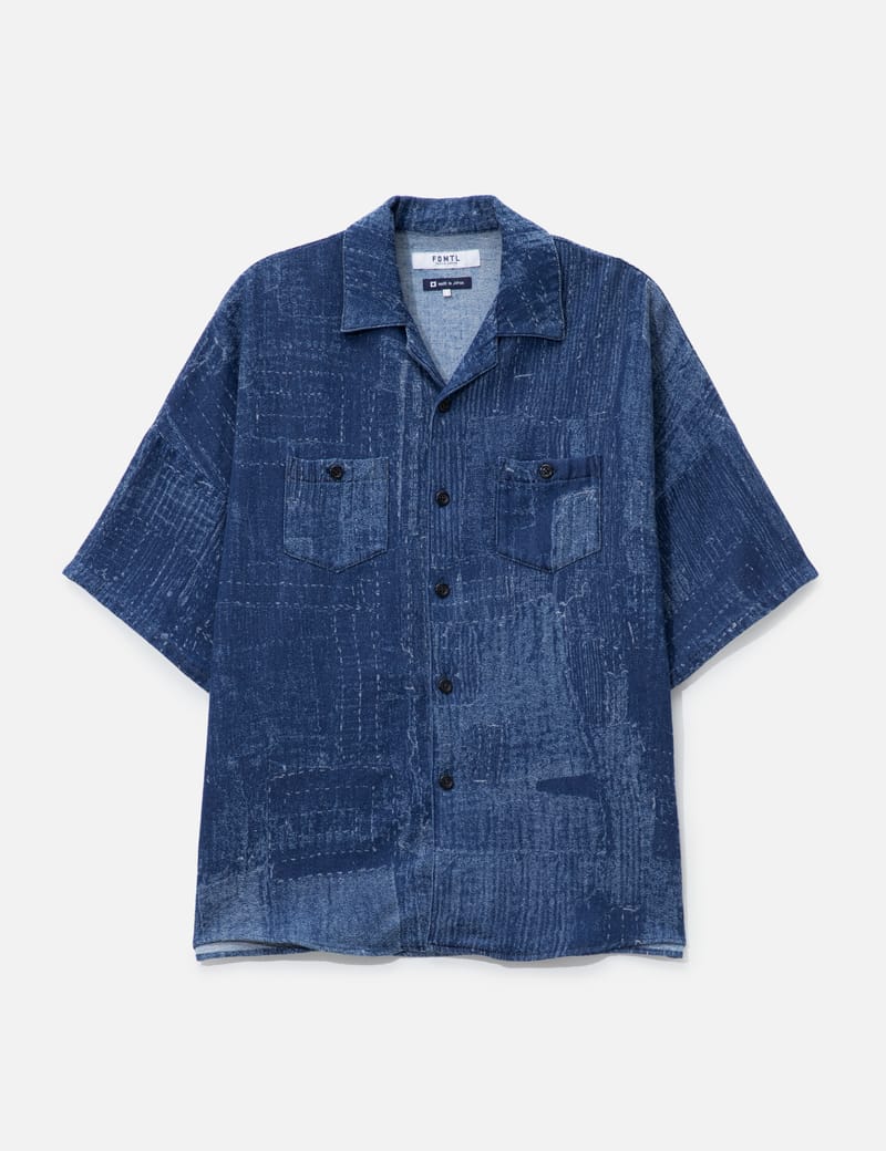 FDMTL Boro Jaquard Haori Shirt 3YR Wash - Indigo jacquard haori