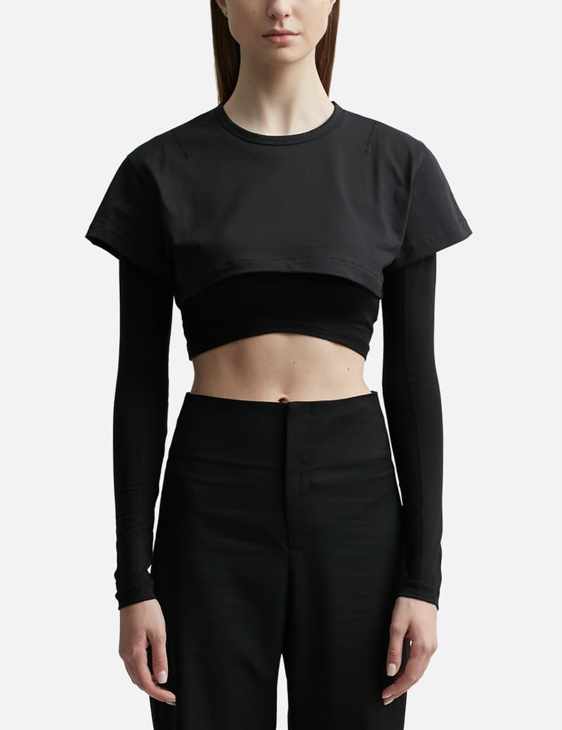 Tシャツ・カットソー JACQUEMUS Le Haut Peplo Le Haut Peplo cropped top in black - Jacquemus | Mytheresa