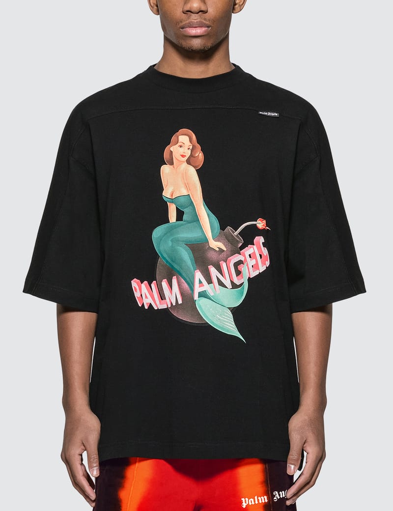 ★人気★【Palm Angels】GOTHIC OVERSIZED T-SHIRT Palm Angels Gothic Logo Over T-Shirt White Men's - US