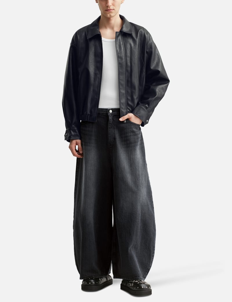 ◆DEINET◆ ECOLEATHER BOMBER BANDED JUMPER IN BLACK KDBJP4S3 DEINET - Eco-Leather Bomber Banded Jumper | HBX - Globally