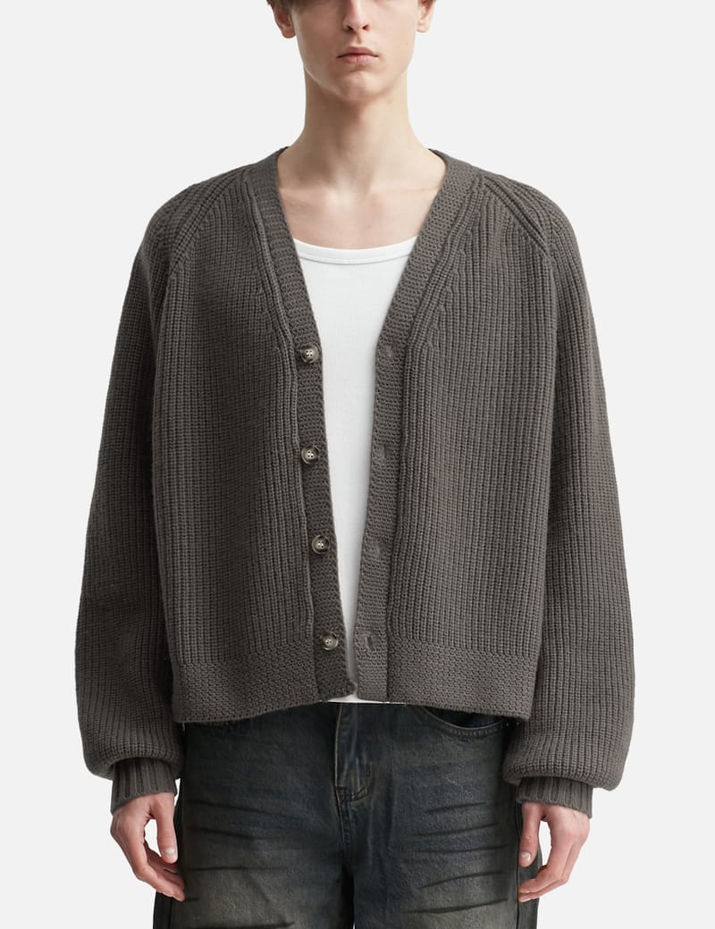 basketcase ニット Basketcase HENCH, Knit Cardigan - Brown V-neck wool-blend with