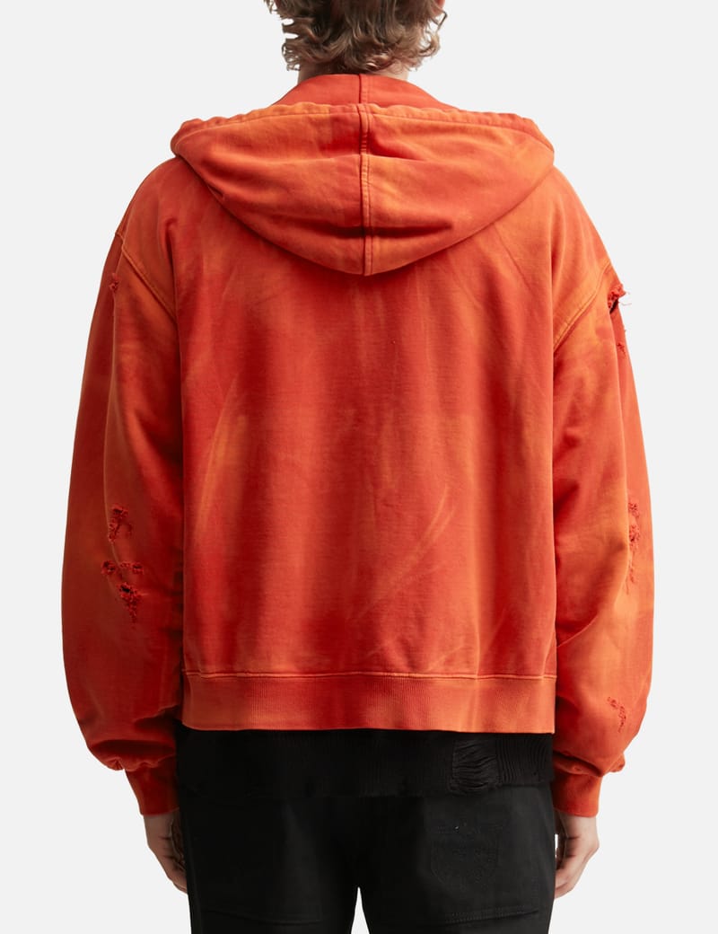 THUG CLUB Two Tone Washed Zip-Up Hoodie - Distressed two-tone zip