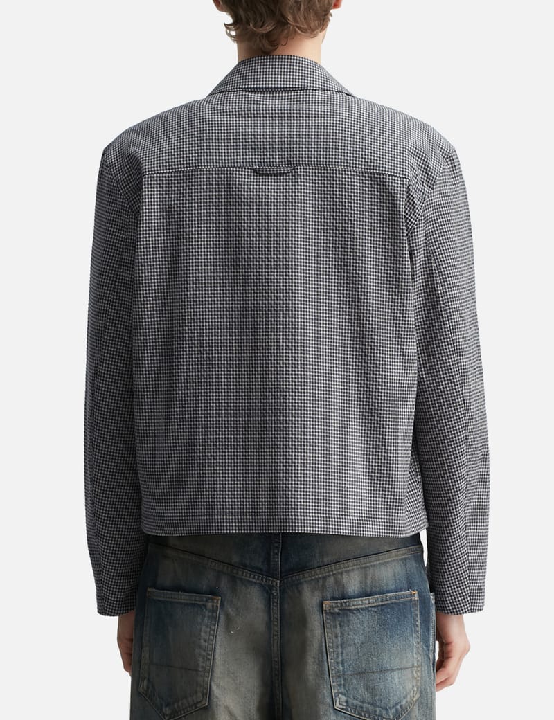 COOR Micro Check Shirt Zip-Up - Semi-oversized blue checked zip