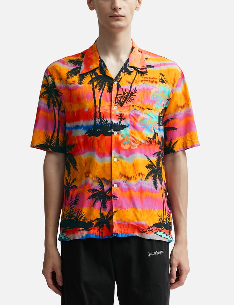 “Palm Angels” パームプリント ボウリング/アロハシャツ Palm Angels プリント ボウリングシャツ | ブルー | FARFETCH JP