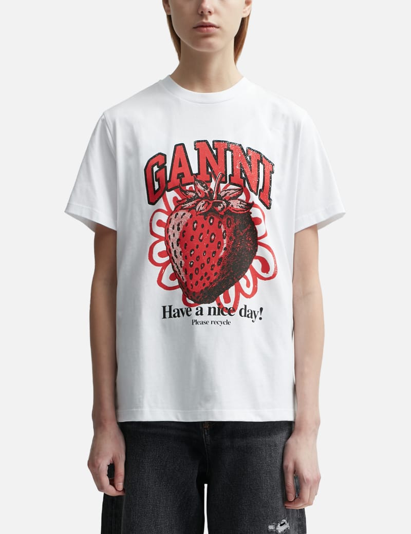 Ganni - White Relaxed Strawberry T-shirt | HBX - Globally Curated