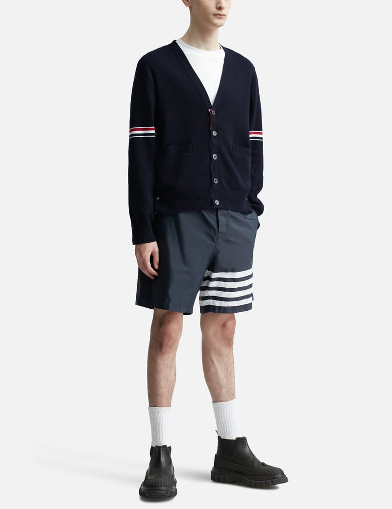 Thom Browne - Cotton Milano Stitch Stripe Armband V-Neck Cardigan