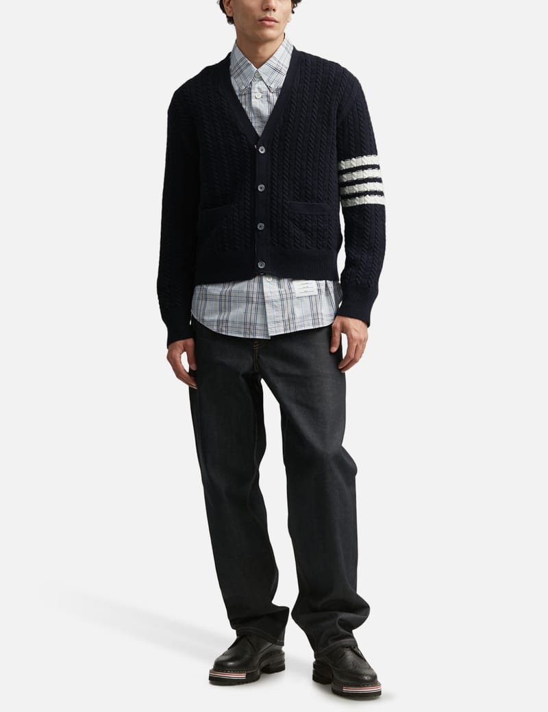 Thom Browne Relaxed Cable Stitch 4-Bar Cardigan - Merino wool, V