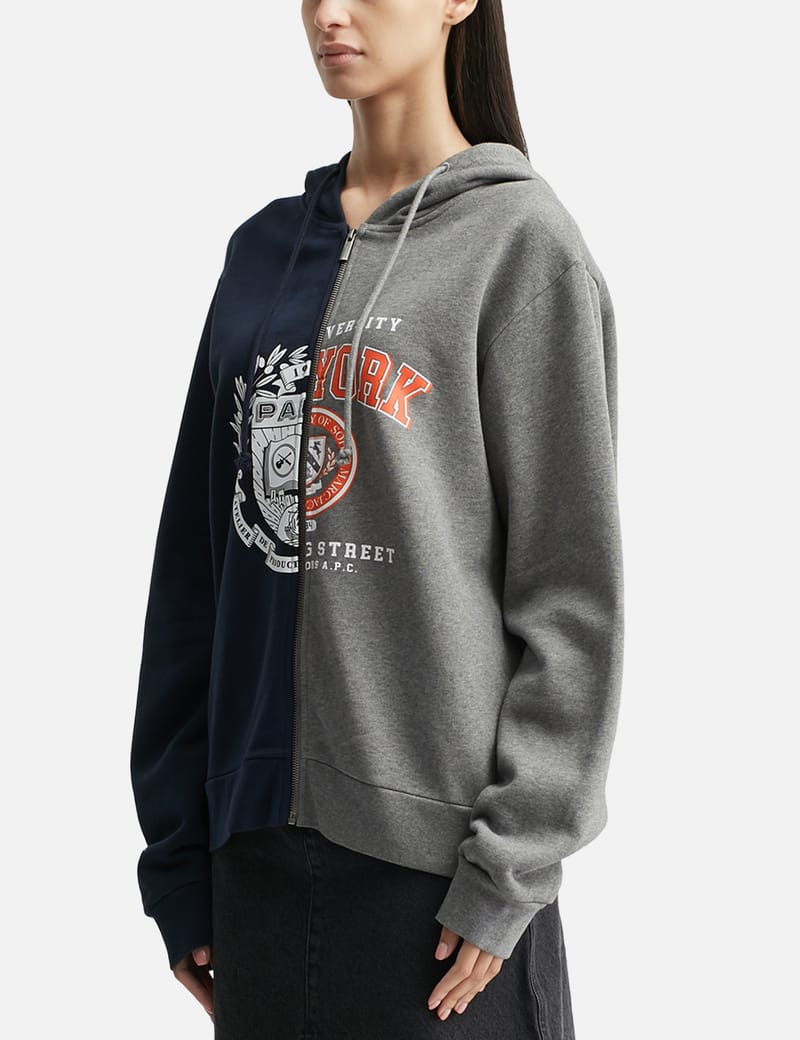 美品◆A.P.C.◆ロゴ付きジップパーカー◆アーペーセー/XS A.P.C. A.P.C. x Marc Jacobs Split Crest Zip-up Hoodie - ツートーン
