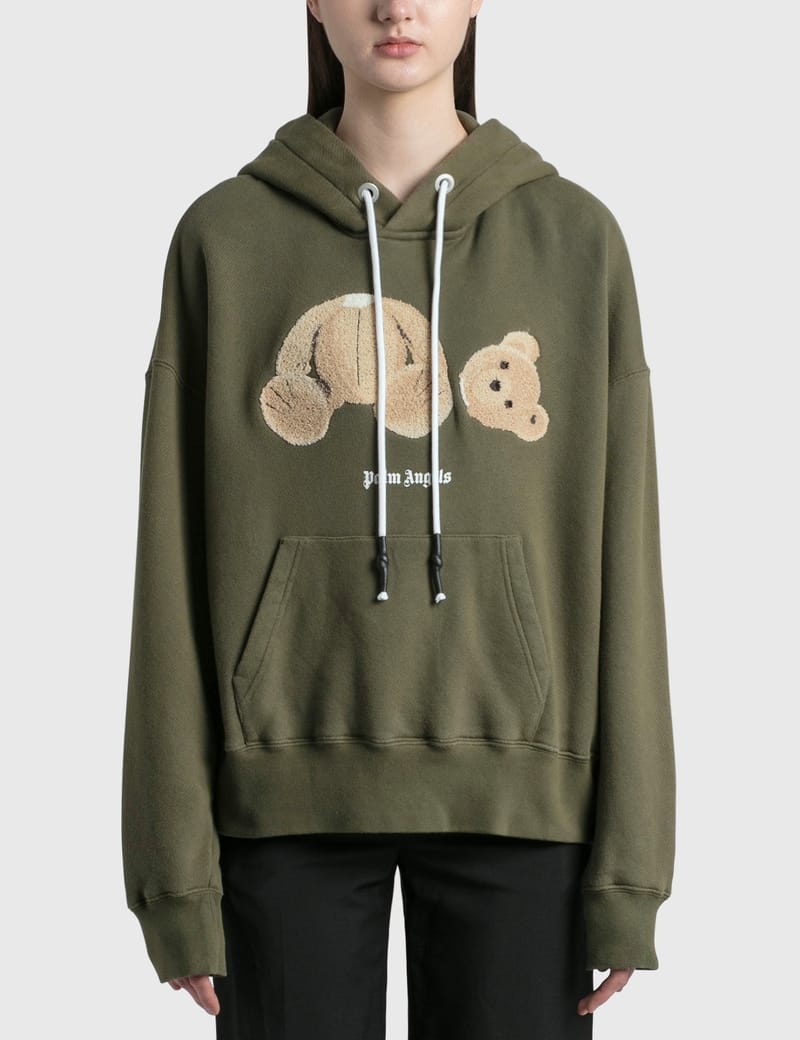 ★Palm Angels★ Distressed Bear Drawstring Hood Khaki PMBB12 Palm Angels - Palm Angels Bear Hoodie | HBX - Globally