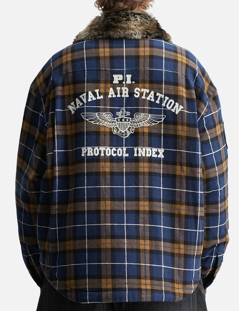 Protocol-Index Fur Flannel Shirts Jacket - Navy quilted jacket