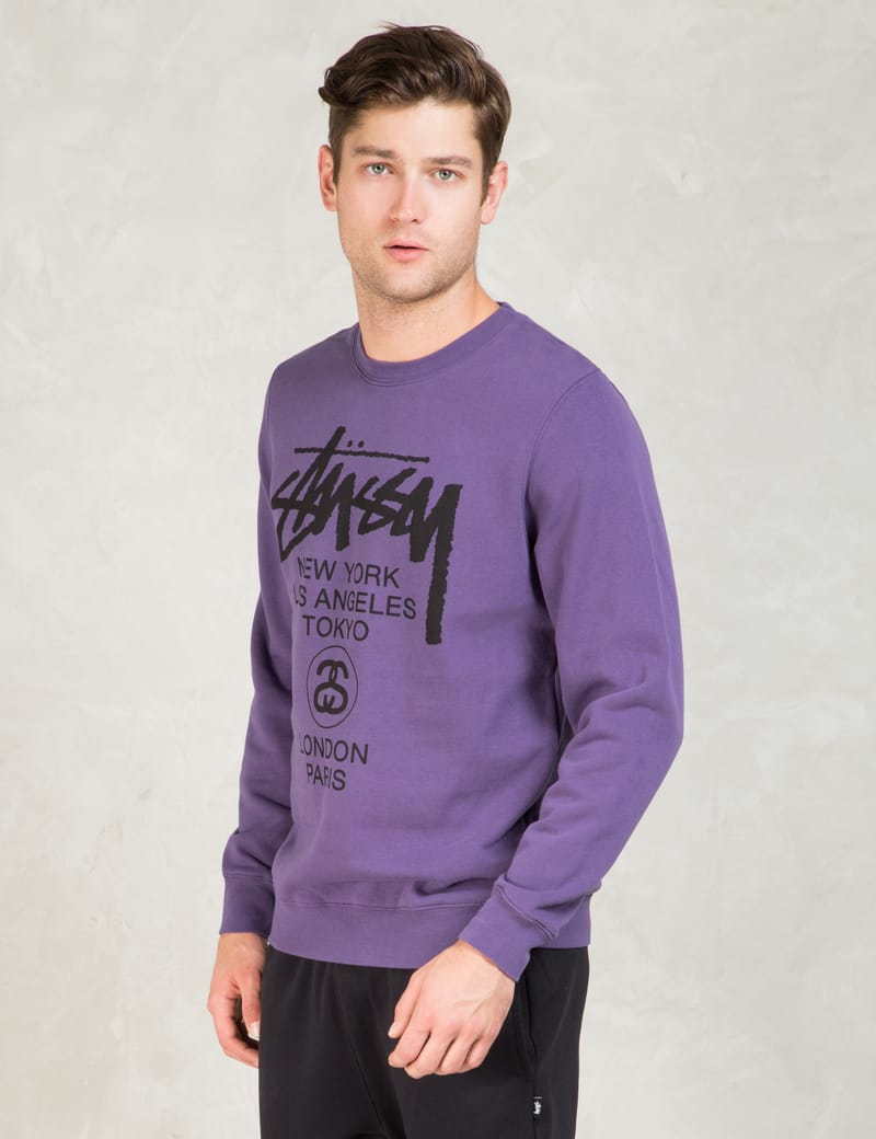 Stüssy - Purple World Tour Crewneck Sweater | HBX - Globally
