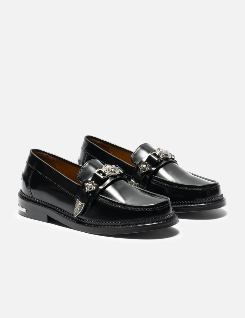 Toga Pulla Metal Mule Loafer - Glossy leather, western buckle and