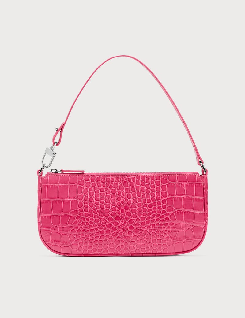 BY FAR Rachel Hot Pink Croco Embossed Leather Bag HBX