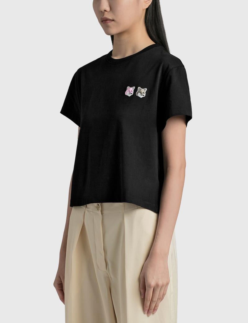 Maison Kitsuné - Double Monochrome Fox Head Patch Cropped T-shirt