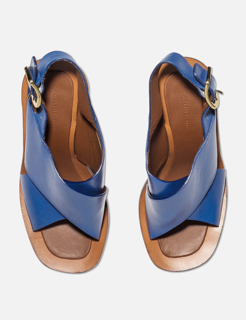 CELINE - CELINE BRIGHT BLUE LEATHER 90 MM CRISS CROSS SANDALS