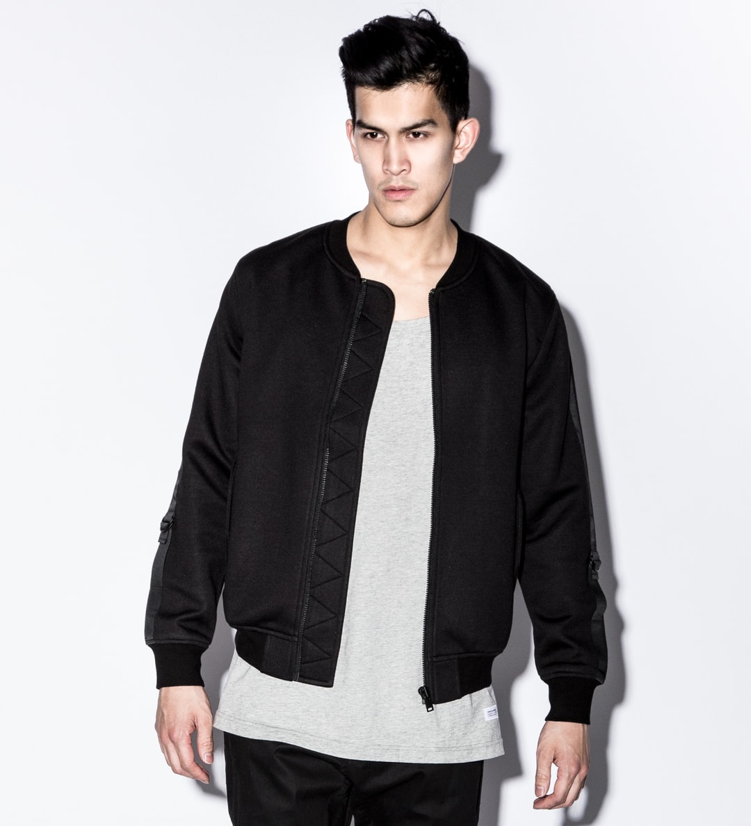 Stampd Black Neoprene Sleeve Strap Bomber Jacket HBX Globally