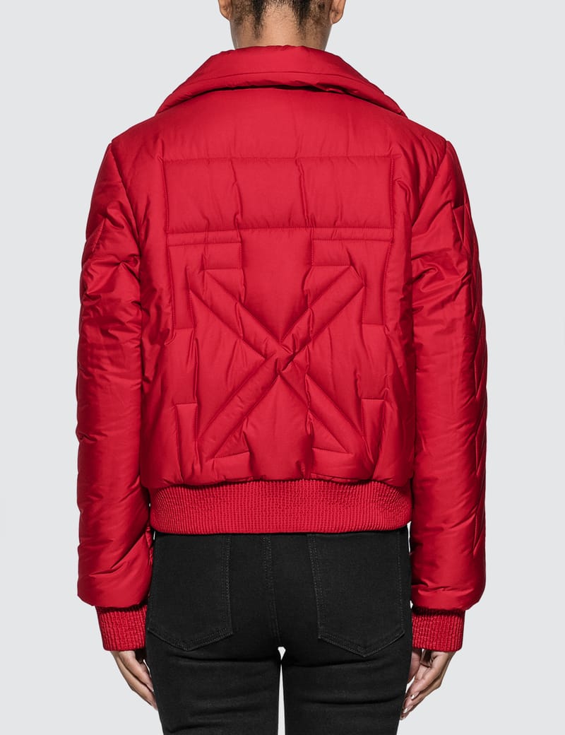 Off white red down jacket best sale