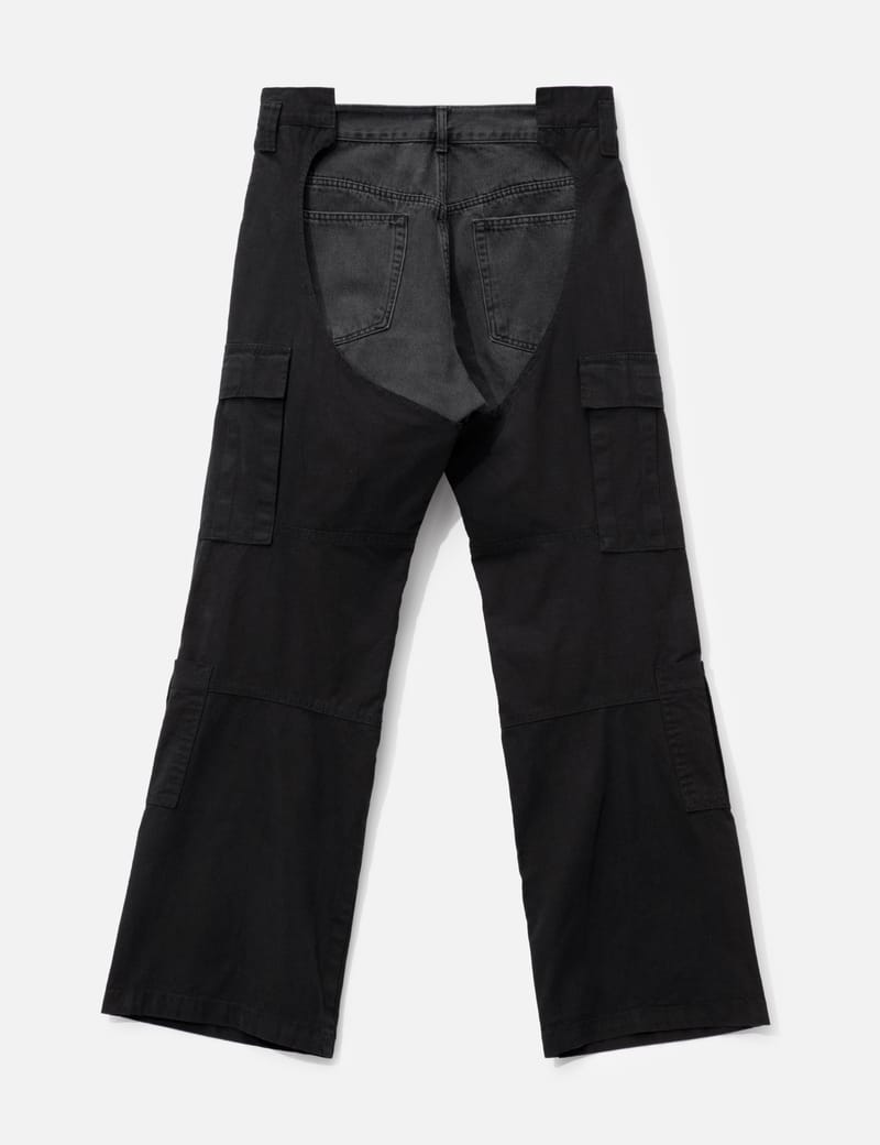 Protocol-Index Biker Cargo Denim Pants - Black double-layered