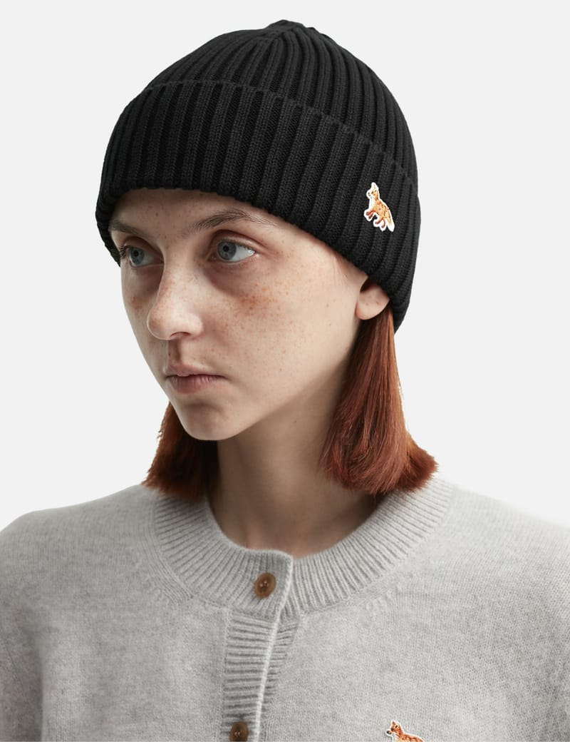 Maison Kitsuné - Bold Fox Head Patch Ribbed Beanie | HBX