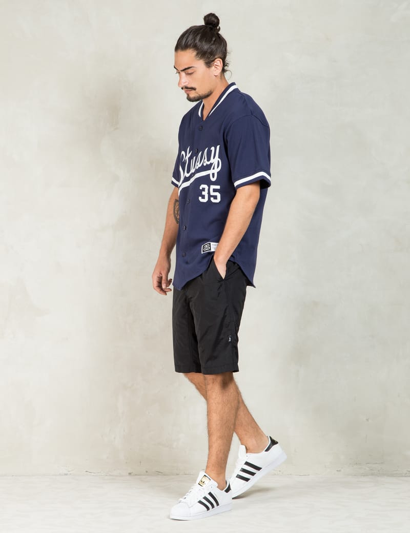 Stüssy - Navy Script Baseball Jersey | HBX - Globally Curated