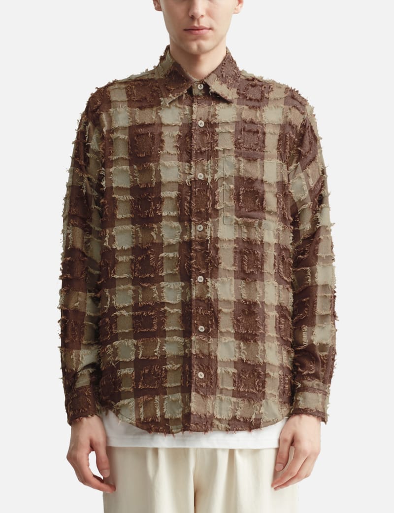 Lorenz - Checked Fringe Shirt In Brown | HBX