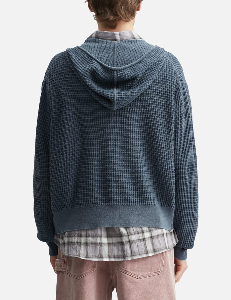 COOR Waffle Cotton Color Dyed Hoodie Zip-up - Washed Navy waffle