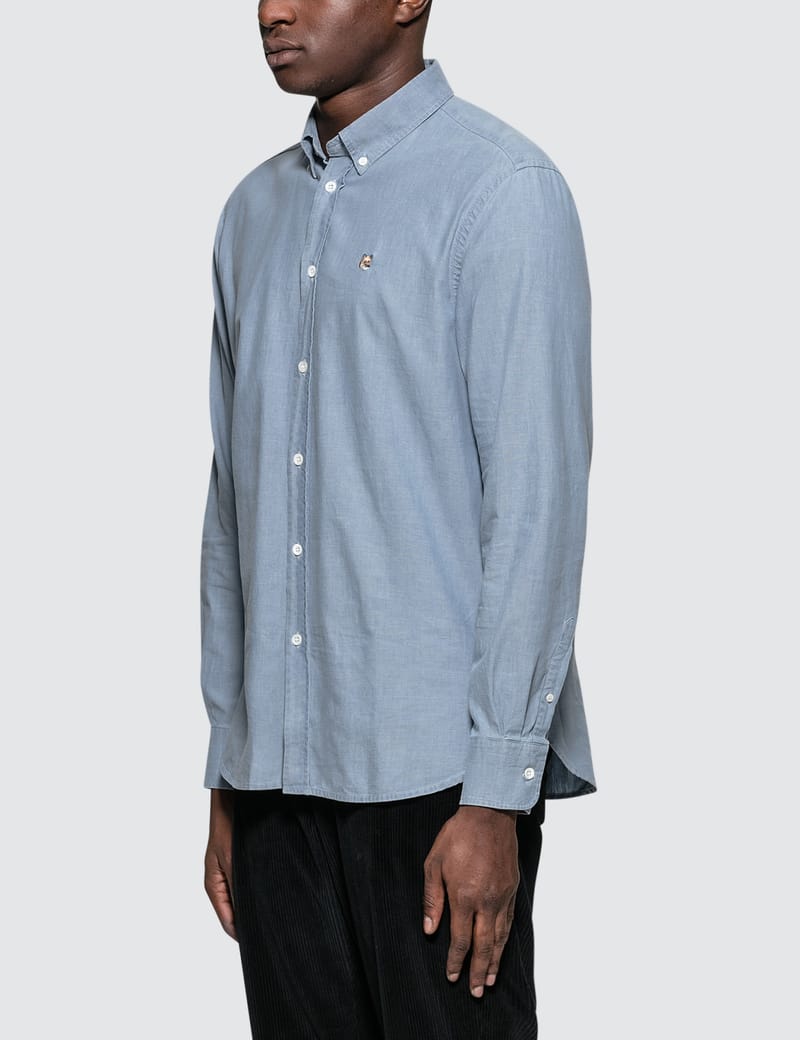 シャツ MAISON KITSUN FOX HEAD SHIRT IN CHAMBRAY Maison Kitsuné - Chambray Fox Head Embroidery Classic Shirt