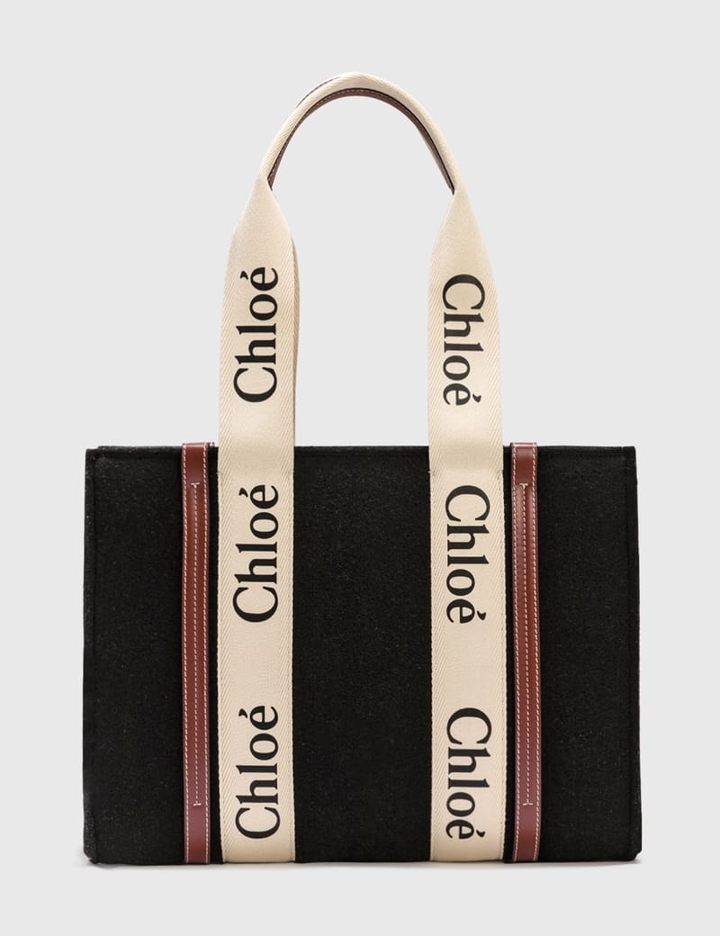 Chloé WOODY MEDIUM TOT CHLOÉ Woody medium leather and webbing-trimmed linen tote
