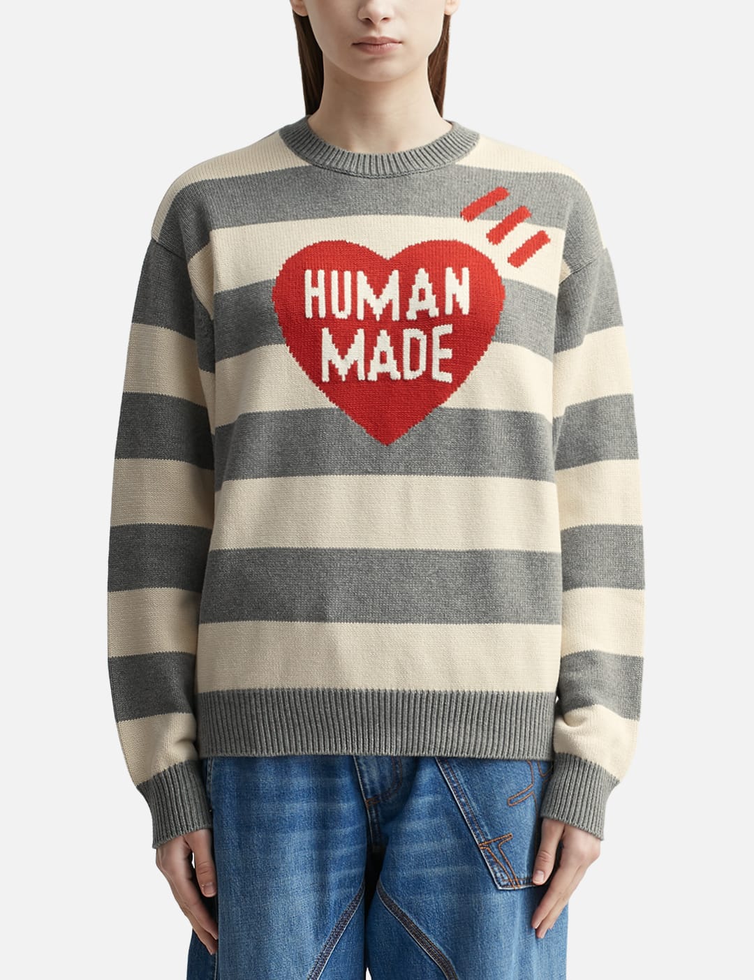 Human Made - STRIPED HEART KNIT SWEATER | HBX - Globally Curated