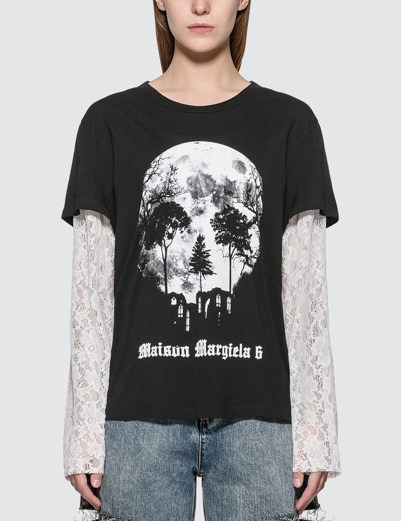 MM6 Maison Margiela - Lace Sleeve Skull Print T-shirt | HBX