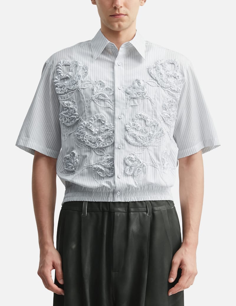 TAAKK Flower Embroidery Short Sleeve Shirt - Cropped cotton shirt