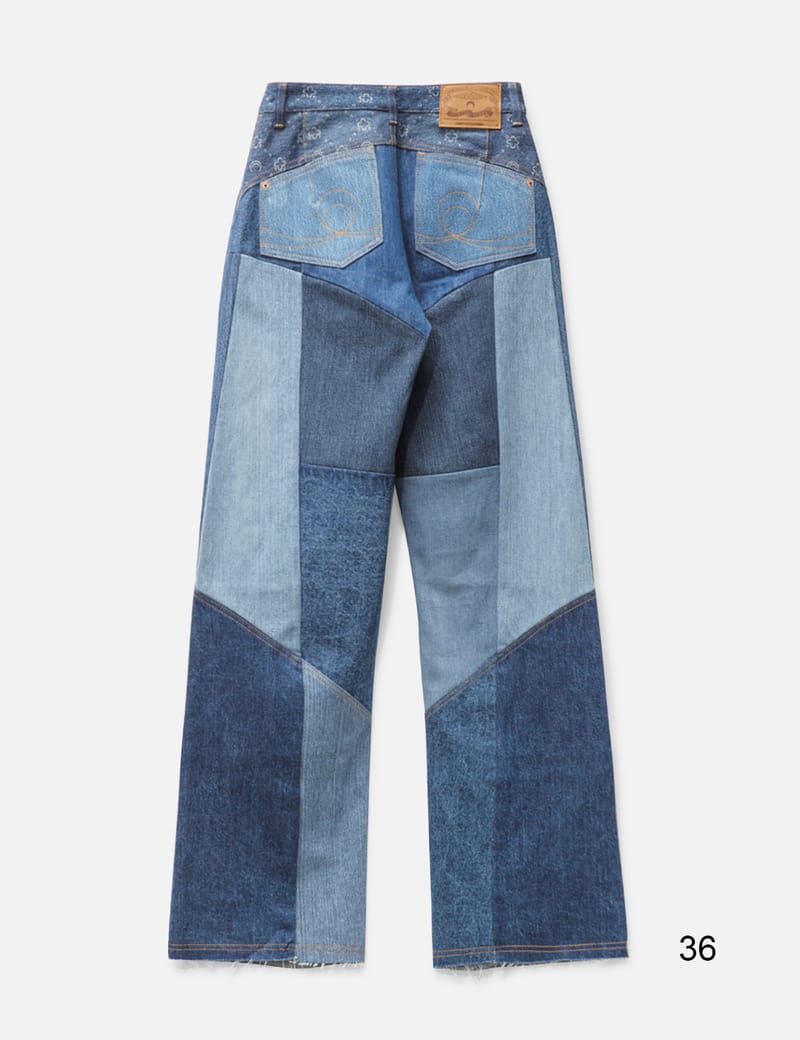 【BAON】[unisex] Relta Banding Patch Carfender Wide Denim PT UNISEX PATCHWORK PRINTED DENIM TROMPE L`OEIL JEANS apa789u