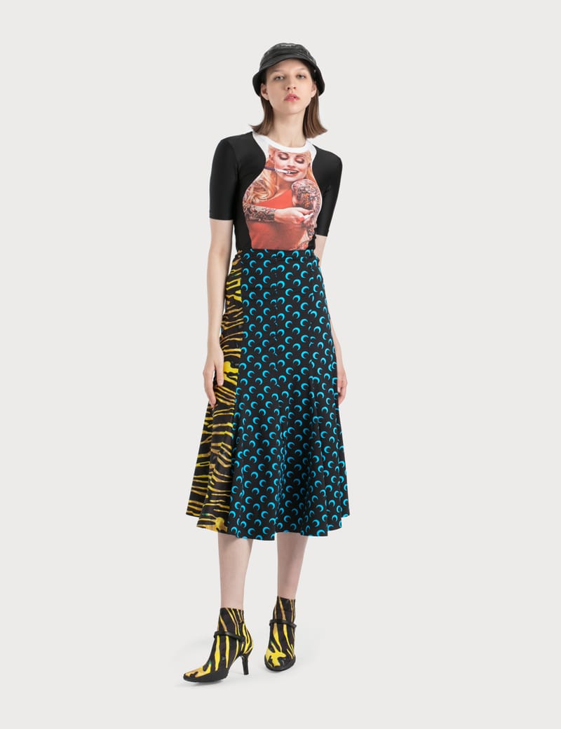 【MARINE SERRE】 Skirt woman ロゴスカート Marine Serre - Midi Skirt With Zebra Side Panel | HBX